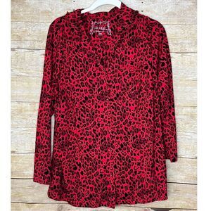 CACIQUE 2PC RED ANIMAL PRINT PJ SET CASUAL COMFORTABLE LOUNGE RUFFLED SIZE 14/16